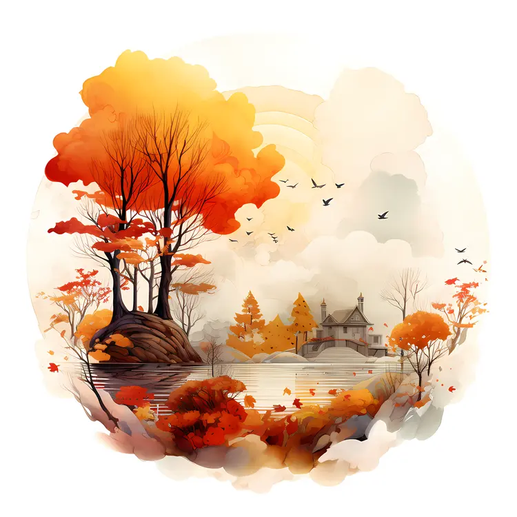 Scenic Autumn Landscape with Trees and Lake