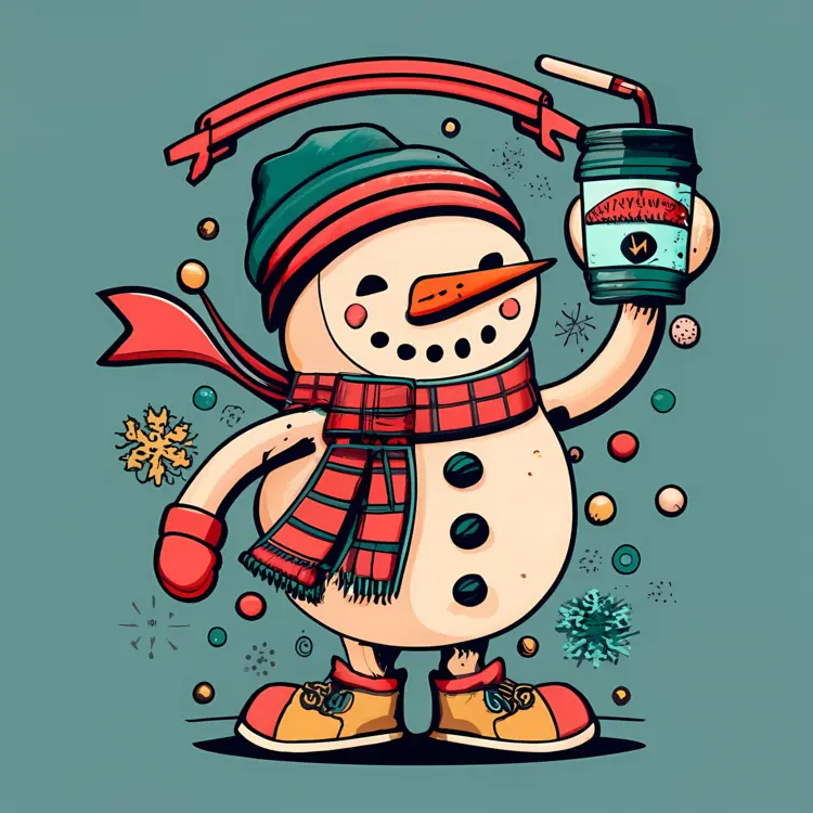 Snowman Enjoying a Drink in Winter