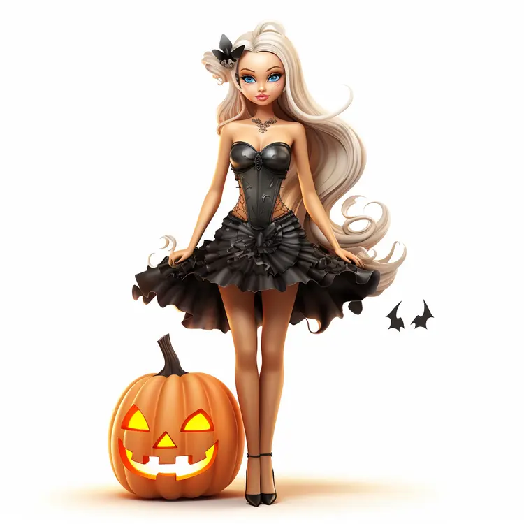 Blonde Halloween Doll with Pumpkin