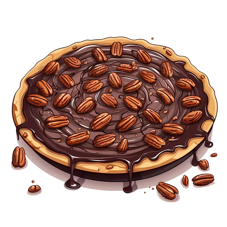 Delicious Chocolate Pecan Pie Illustration
