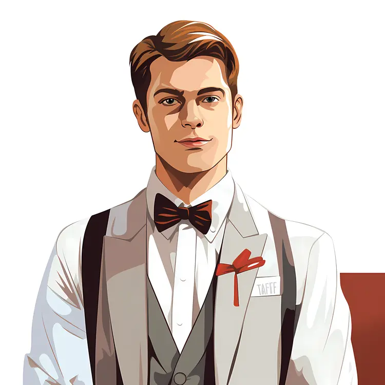 Illustrated Waiter with Bow Tie