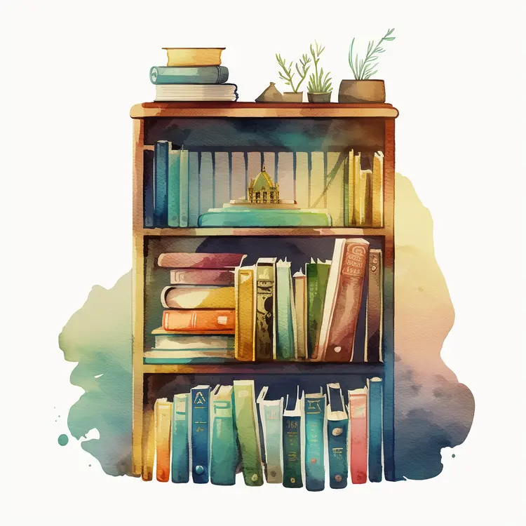 Cozy Bookshelf with Books and Plants
