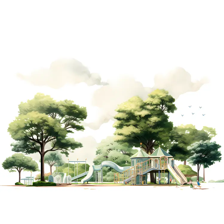 Playground with Slides in a Park