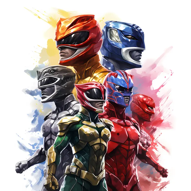Colorful Power Rangers Team Illustration