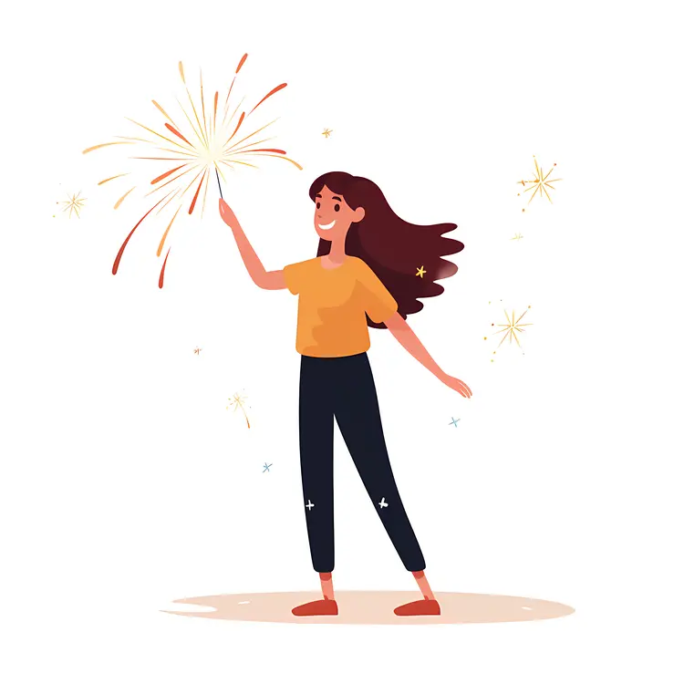 Girl in Yellow Shirt with Sparkler