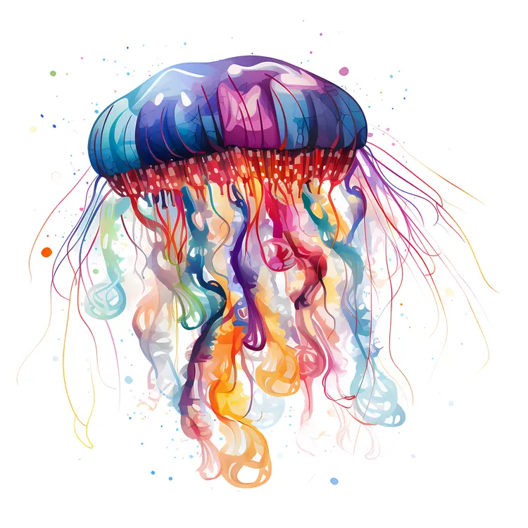 Rainbow Jellyfish with Colorful Tentacles