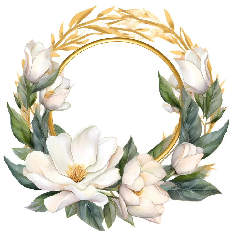 Elegant White Flower Wreath with Green Leaves