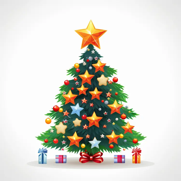 Beautiful Christmas Tree with Star and Ornaments