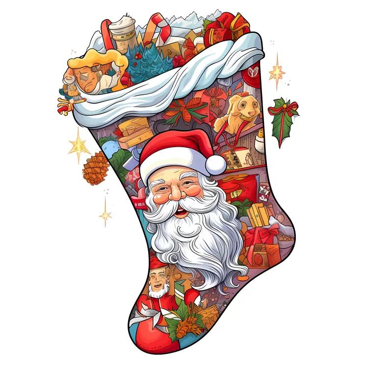 Christmas Stocking with Santa and Gifts