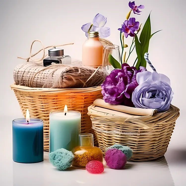 Basket with Candles and Flowers