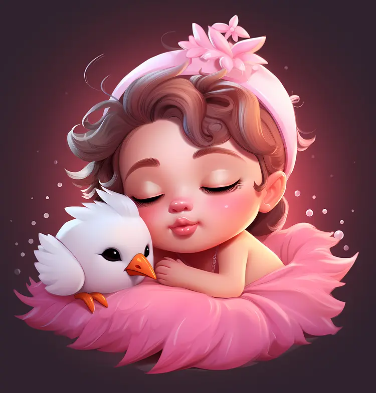 Sleeping Baby with White Bird