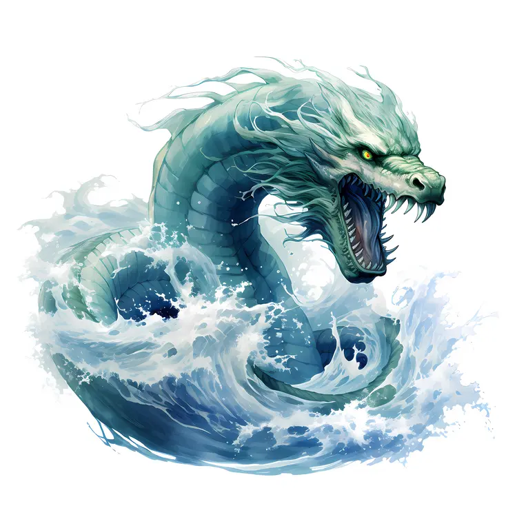 Ferocious Sea Serpent Emerging from the Waves