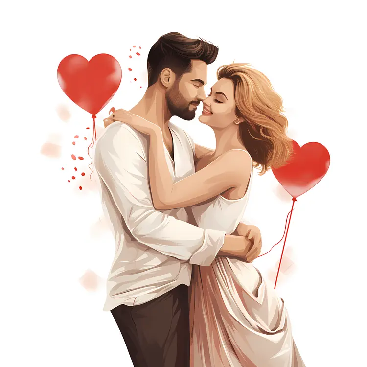 Romantic Couple with Heart Balloons