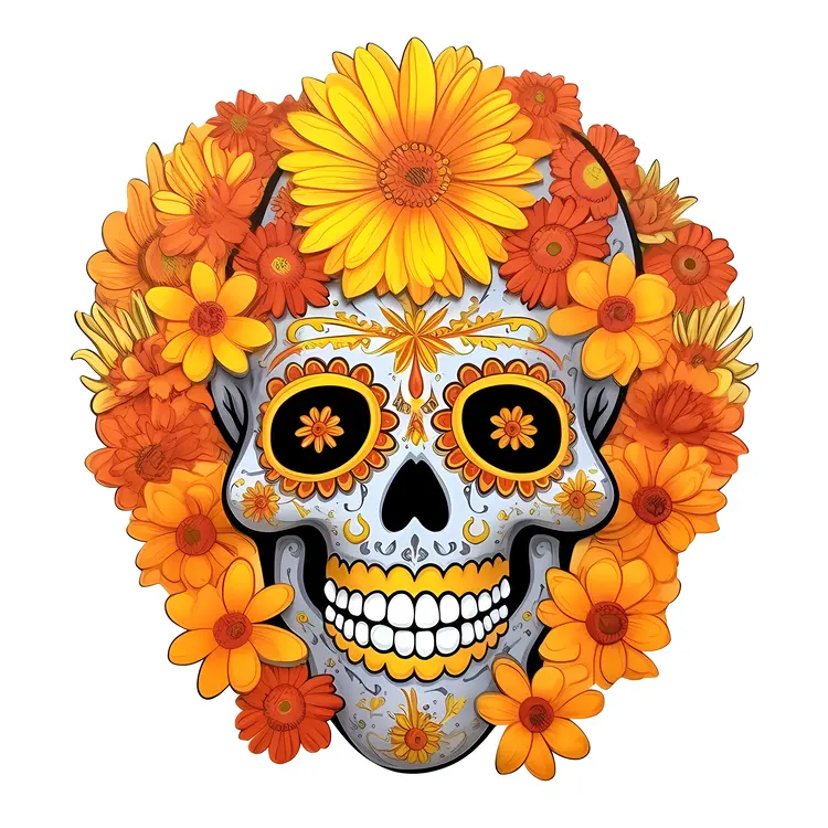 Colorful Sugar Skull with Flowers for Day of the Dead Celebration