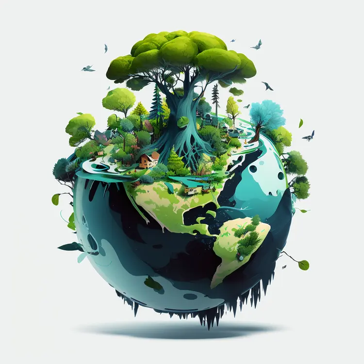 Lush Green Earth with Trees and Nature