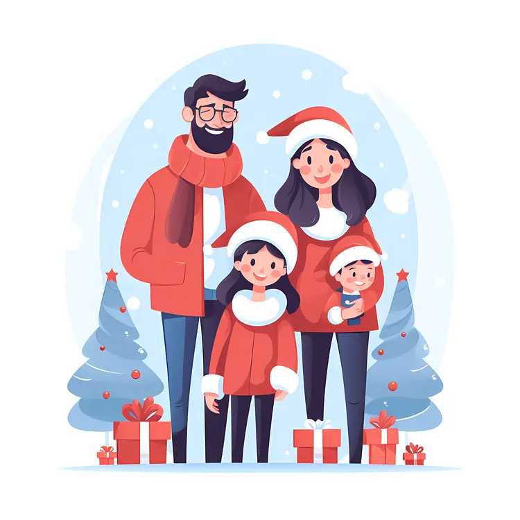 Happy Family Posing with Christmas Gifts