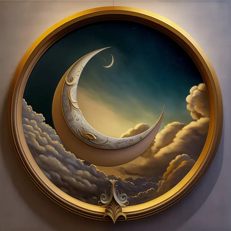 Decorative Crescent Moon in Night Sky