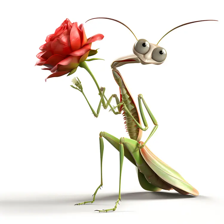 Cartoon Praying Mantis with Rose