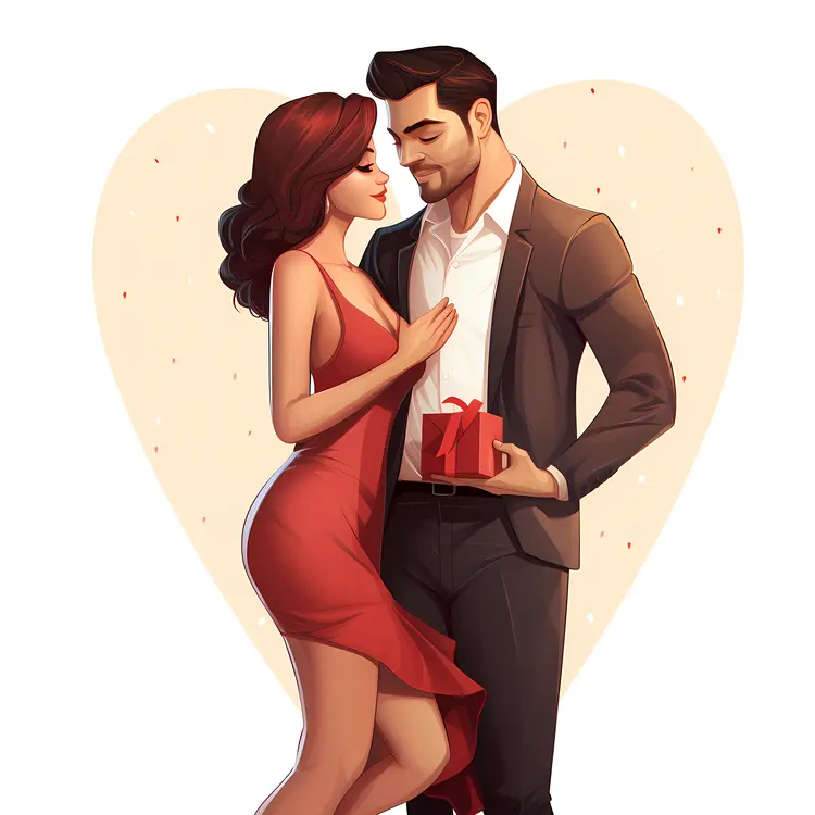 Romantic Couple with Gift Illustration
