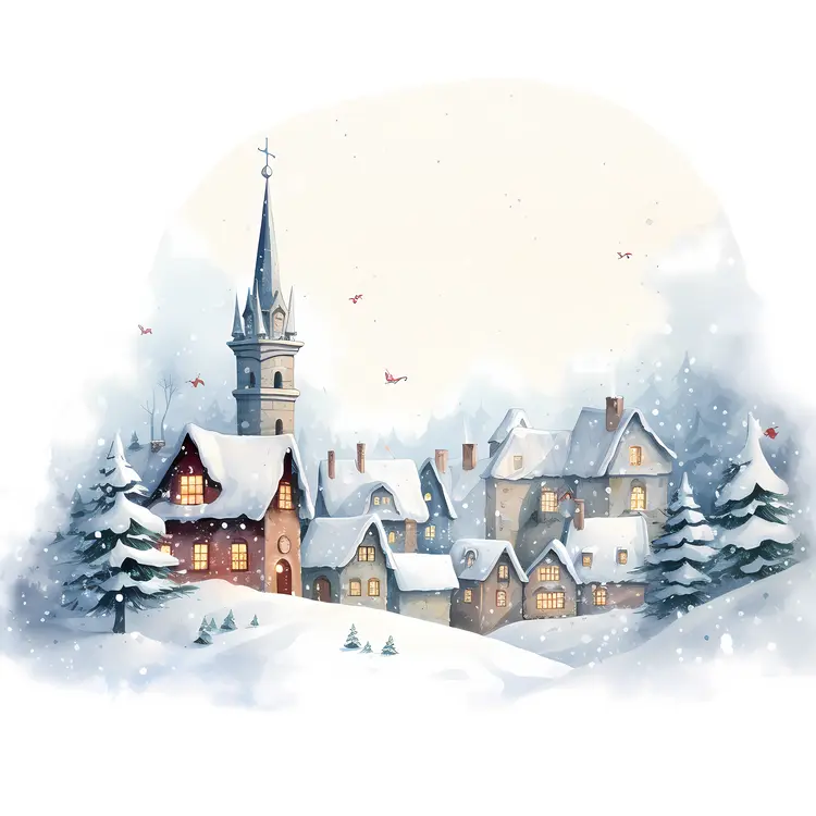 Snowy Village with Church