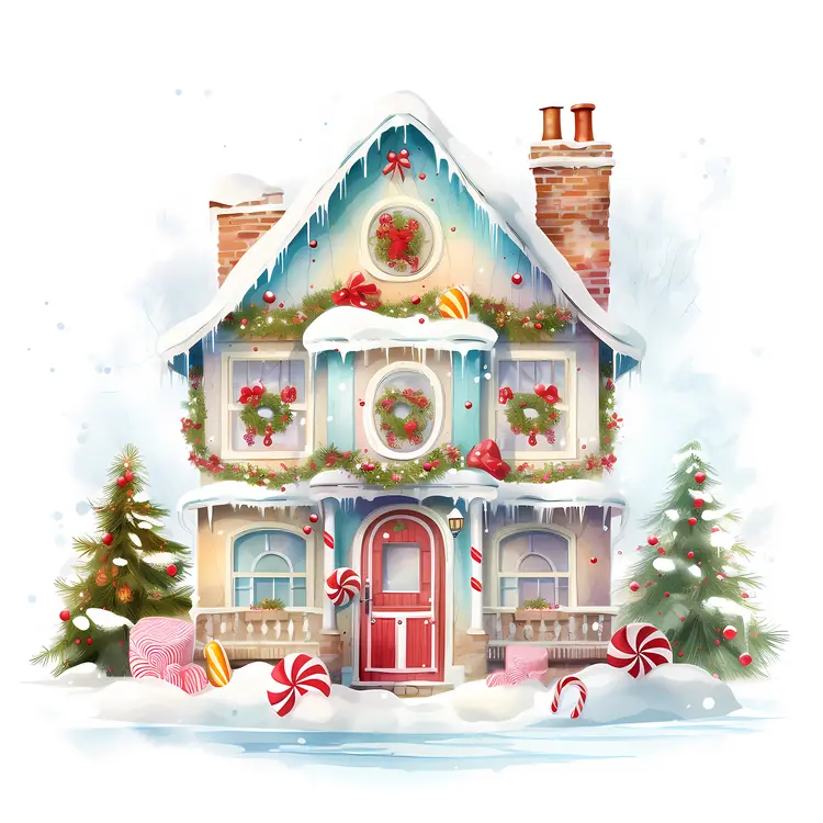 Holiday House with Christmas Decorations