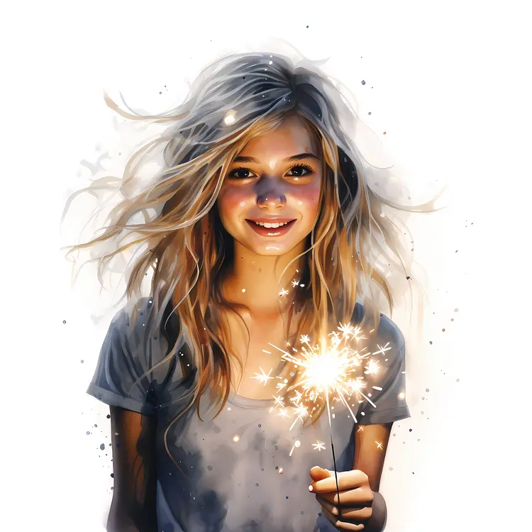 Happy Girl with a Sparkler