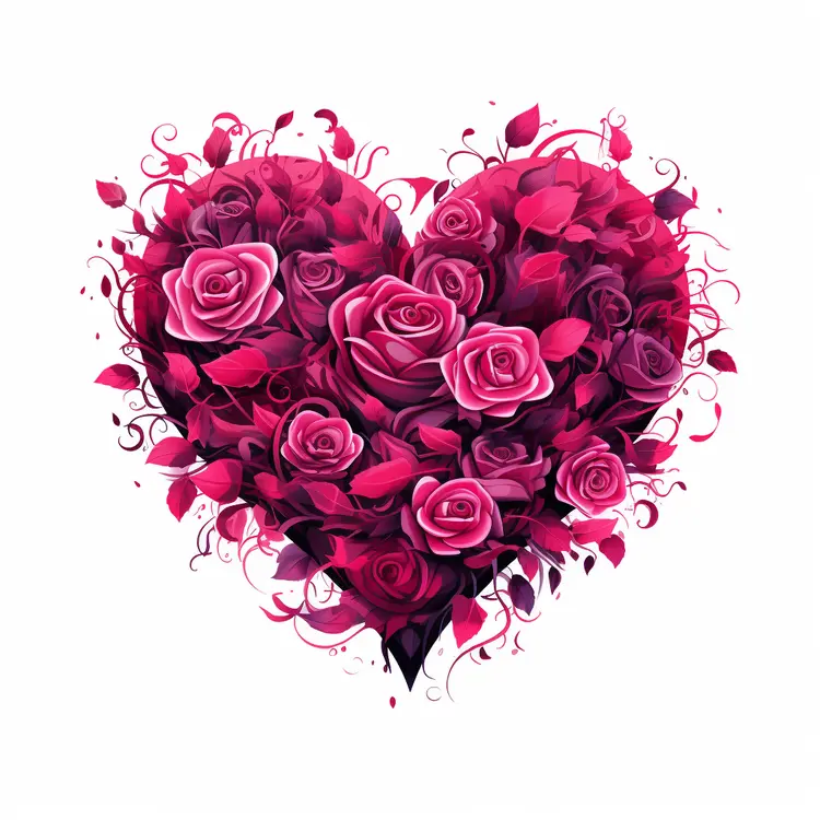 Heart with Dark Pink Roses for Valentine's Day