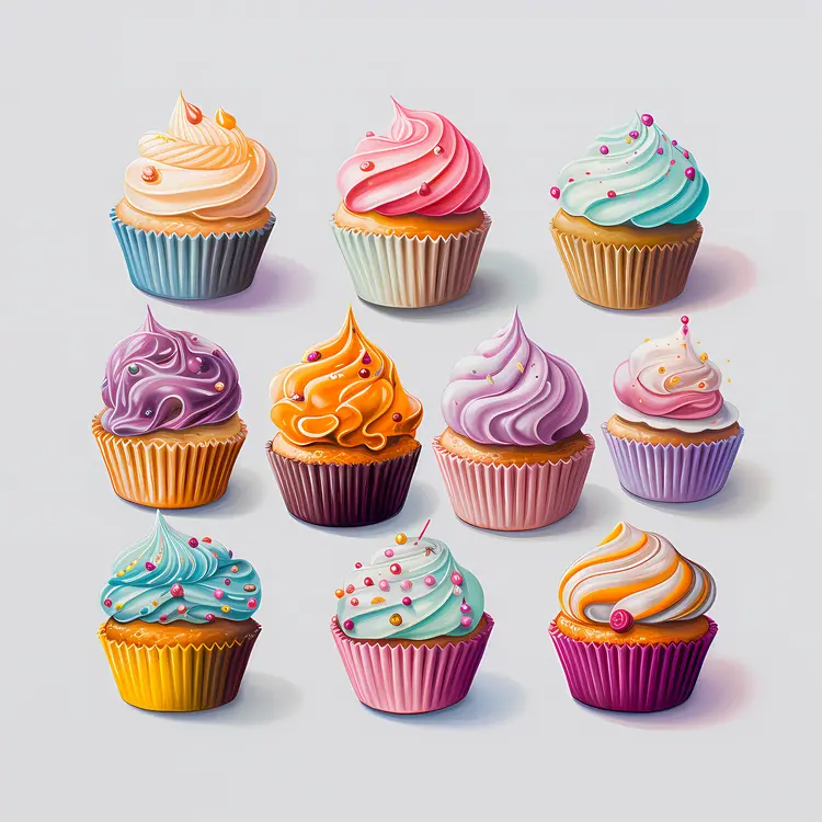 Assorted Cupcakes with Colorful Frostings