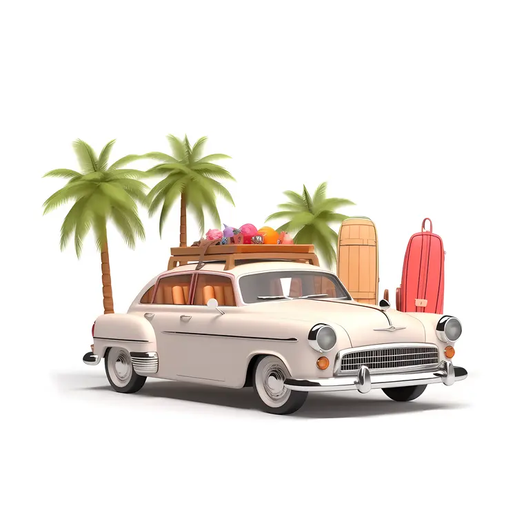 Vintage Car with Luggage for Summer Vacation