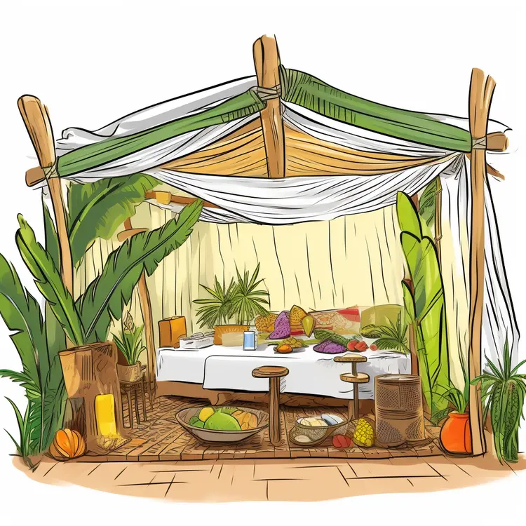 Tropical Canopy with Fruits and Table