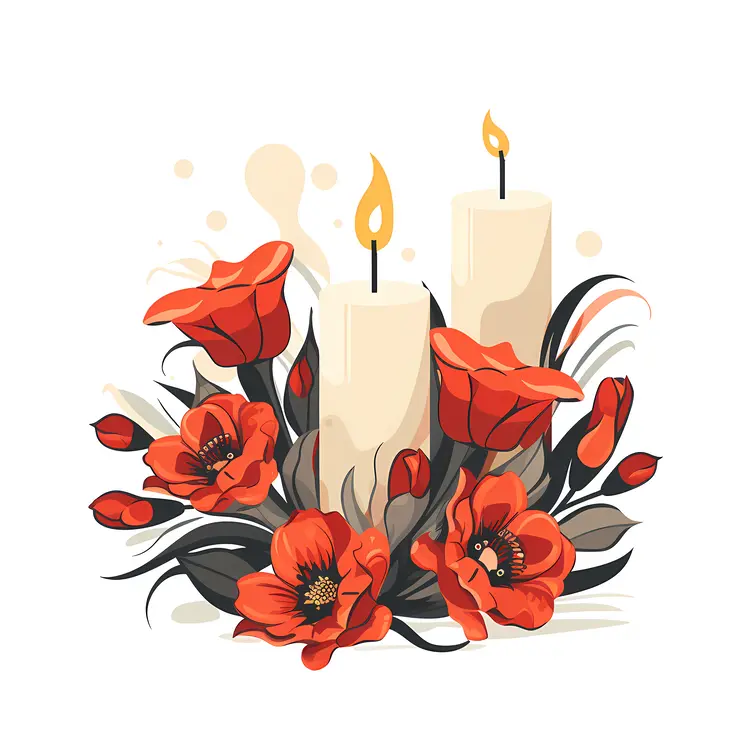 Candles with Red Flowers