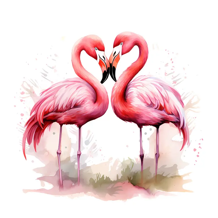 Cute Flamingos with Hearts in Nature