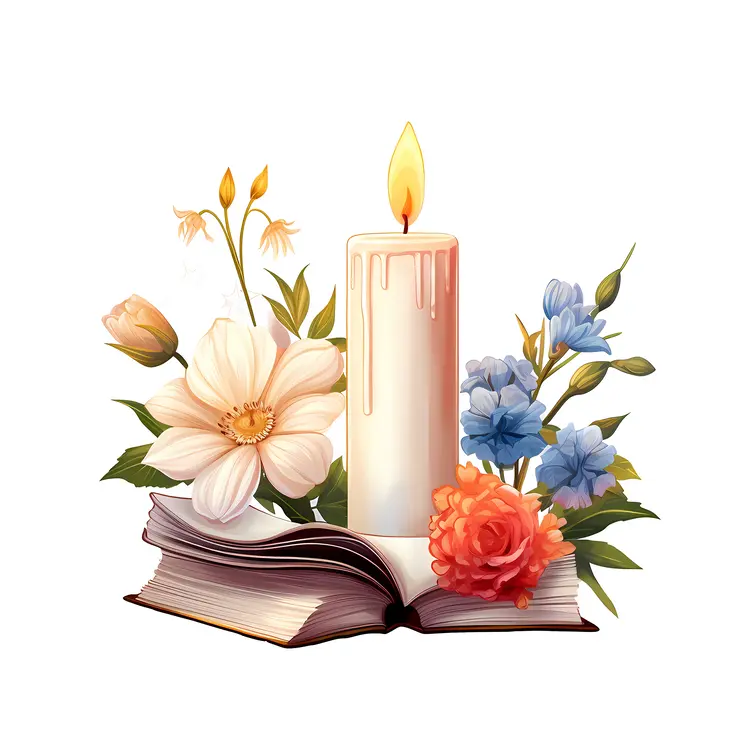 Candle and Book with Floral Arrangement