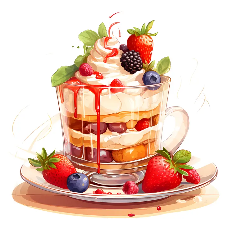 Dessert with Berries and Whipped Cream