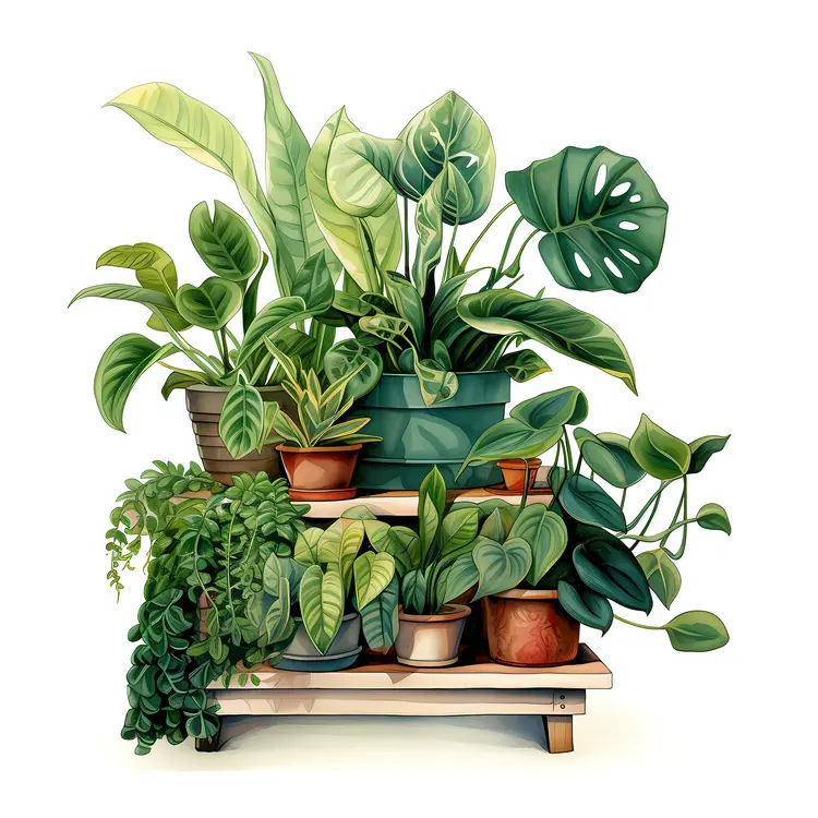 Green Plants on Wooden Shelves