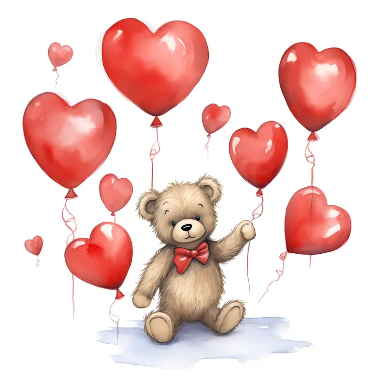 Teddy Bear with Heart Balloons