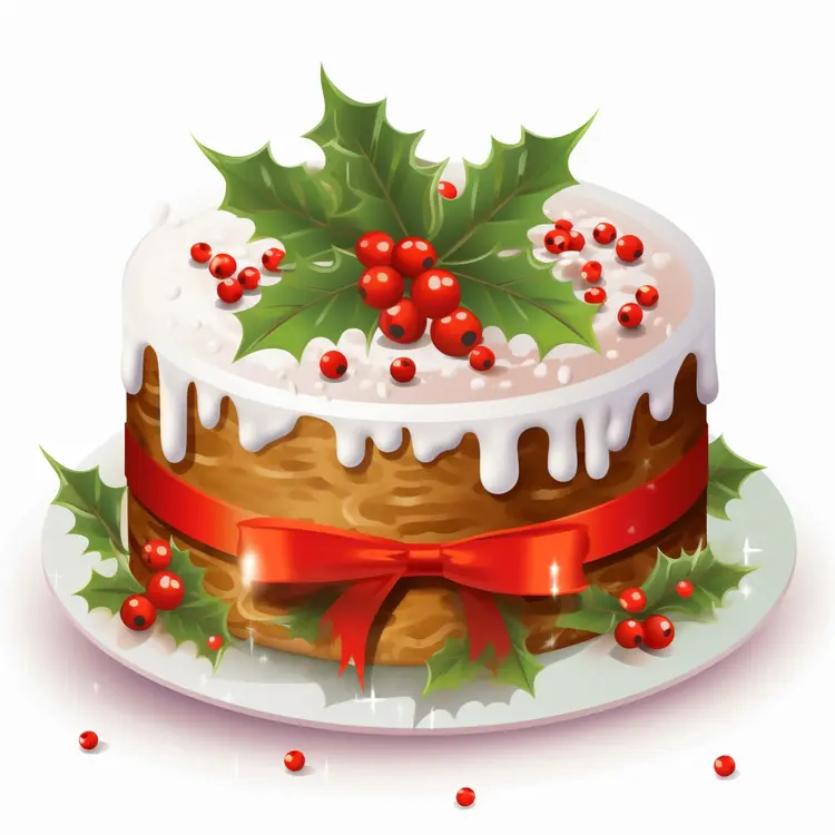 Christmas Cake with Holly and Icing