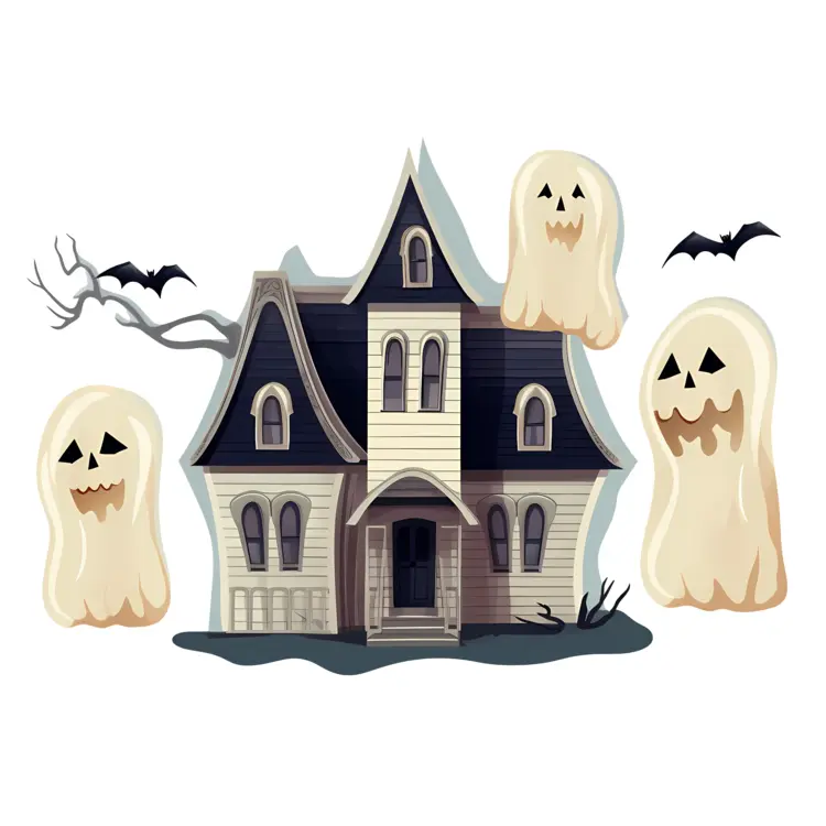 Spooky Haunted House with Ghosts