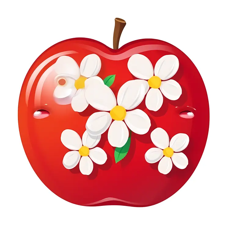 Red Apple with White Flowers