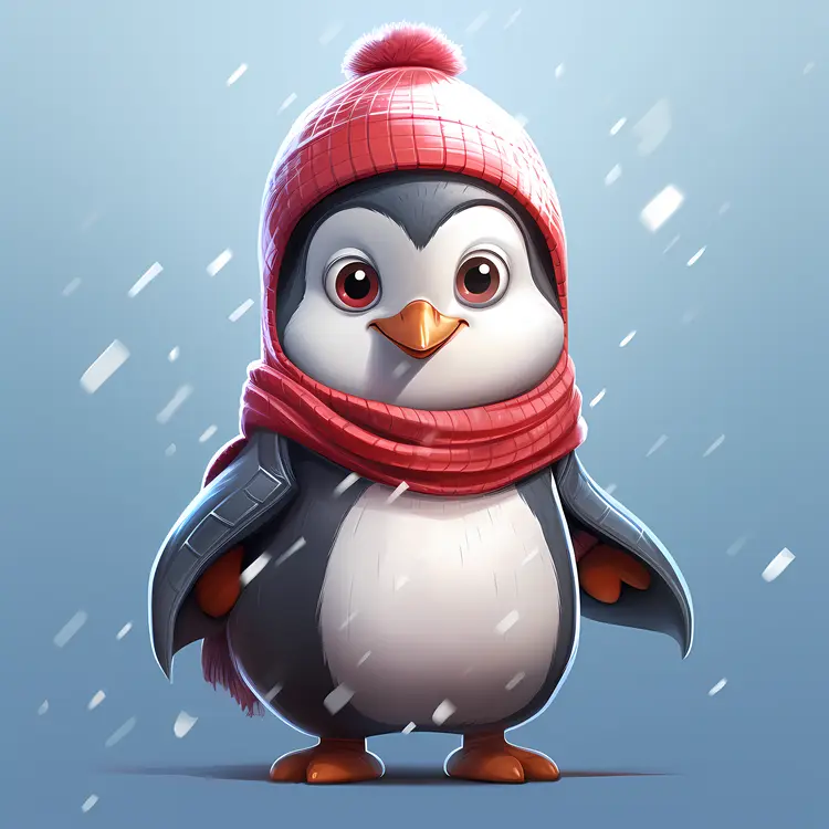 Penguin in Red Winter Hat