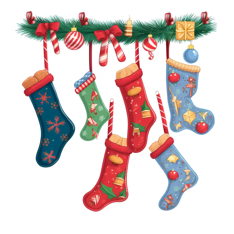 Colorful Christmas Stockings with Holiday Decorations