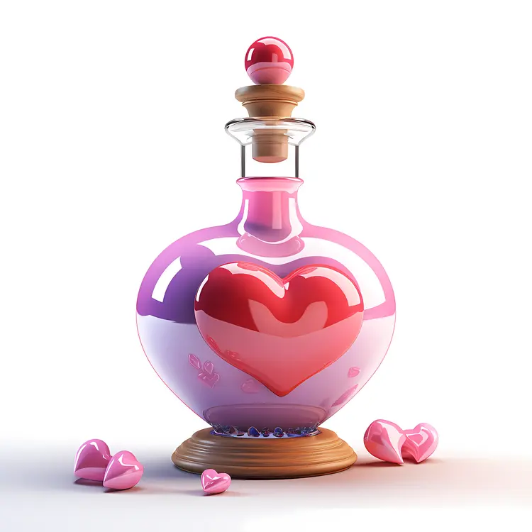Pink Heart Potion Bottle with Wooden Base