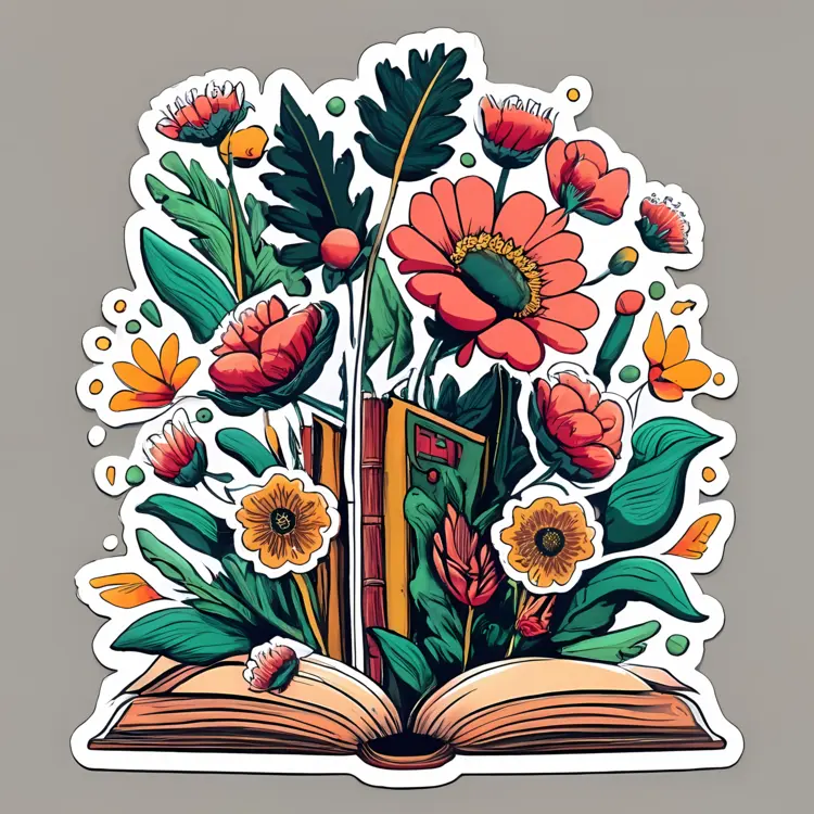 Open Book with Blooming Flowers