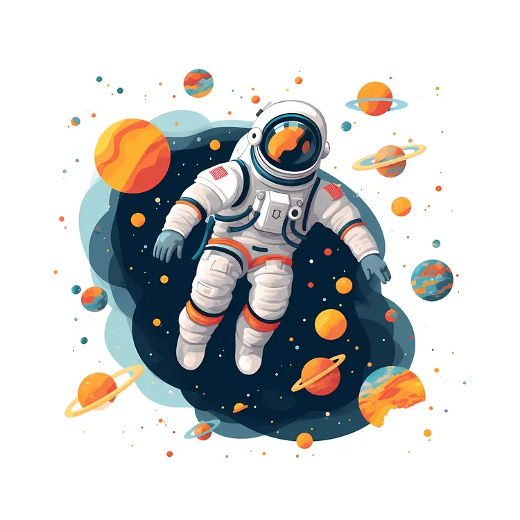 Astronaut Floating in Space with Planets