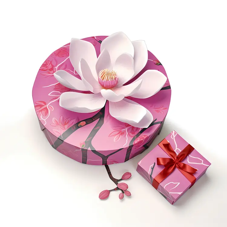 Round Pink Gift Box with Floral Top