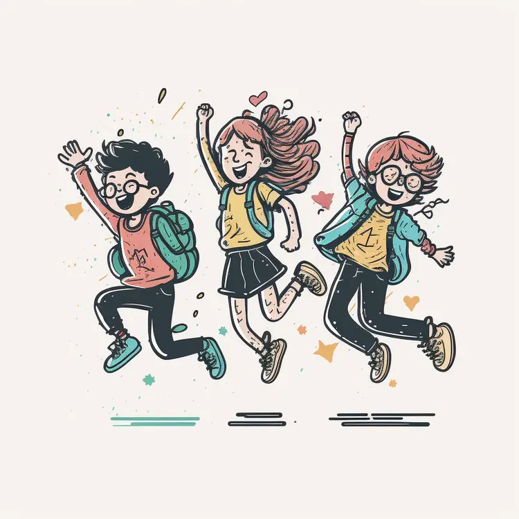 Cartoon Kids Jumping with Joy