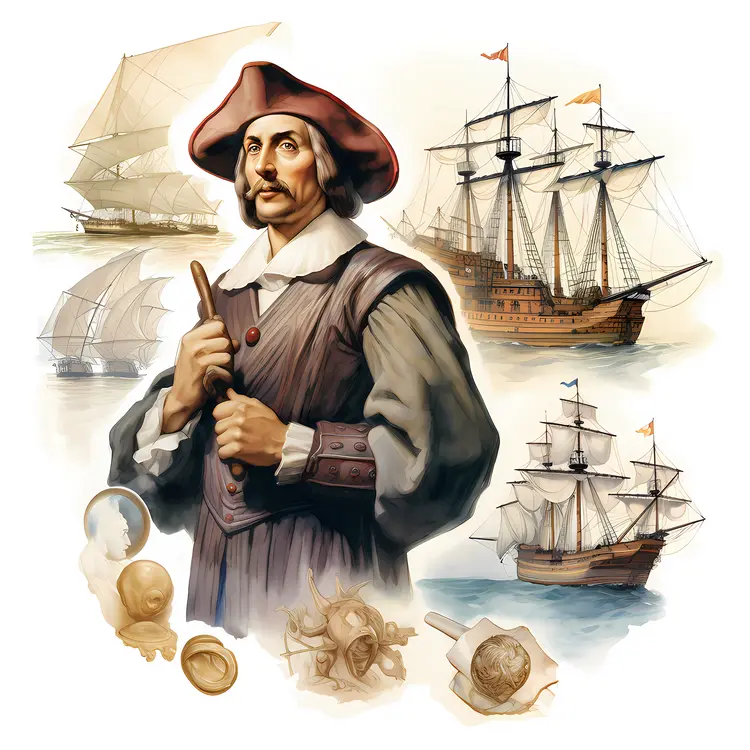 Explorer with Historical Sailing Ships