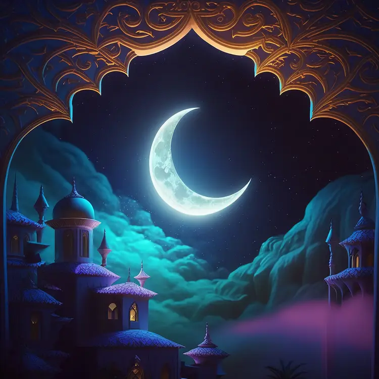 Crescent Moon Over Mystical Night Sky