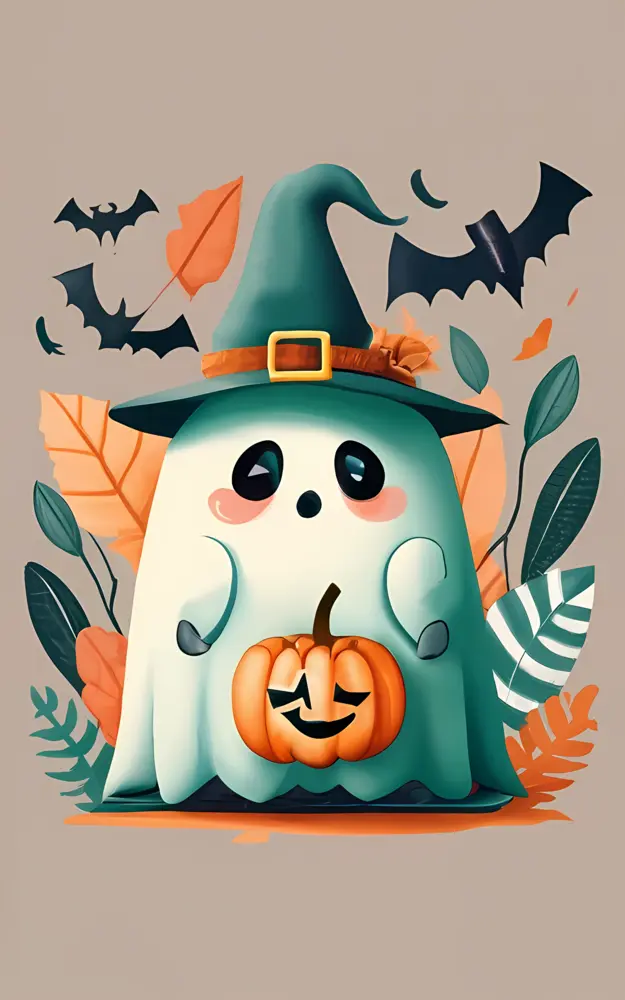 Cute Ghost with Witch Hat for Halloween