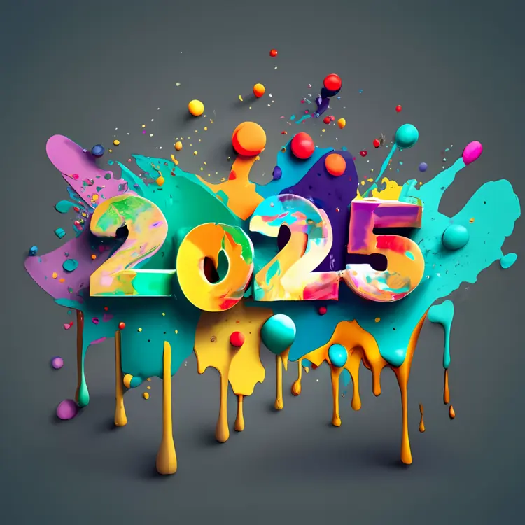 Colorful 2025 with Paint Splashes